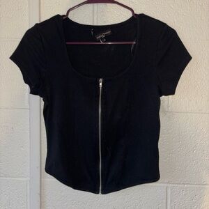 cropped zip up corset tee